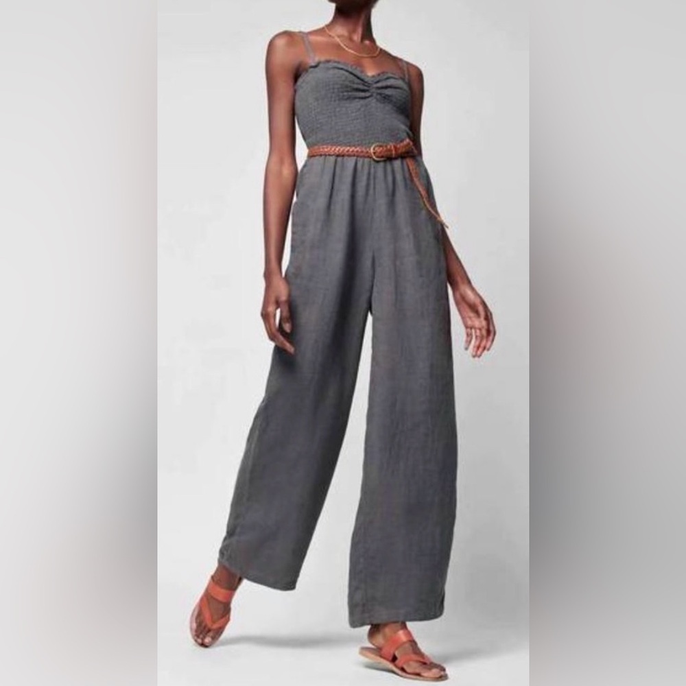 Faherty smocked sweetheart 100% linen jumpsuit, XS, no straps